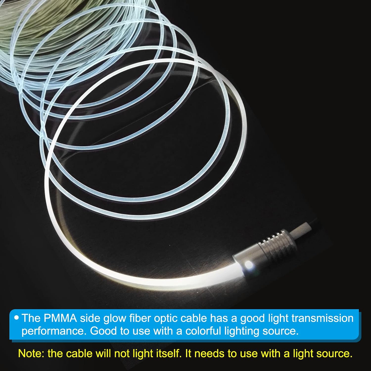 PATIKIL 4mm 1m PMMA Side Glow Fiber Optic Cable Kit, with LED Aluminum Illuminator 12V 1.5W Guide Light Source Decoration for Home DIY Lighting, Cool White