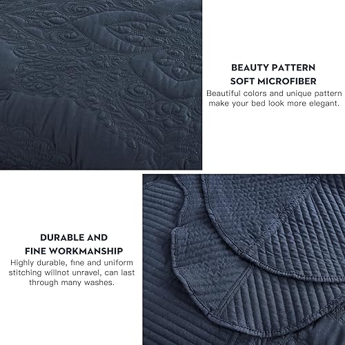 Miniatura 5 de HZ & HY Colcha extragrande King de 128 x 120 pulgadas, extra ancha, juego de ropa de cama acolchado, edredón ligero y delgado, reversible, 5 piezas,
