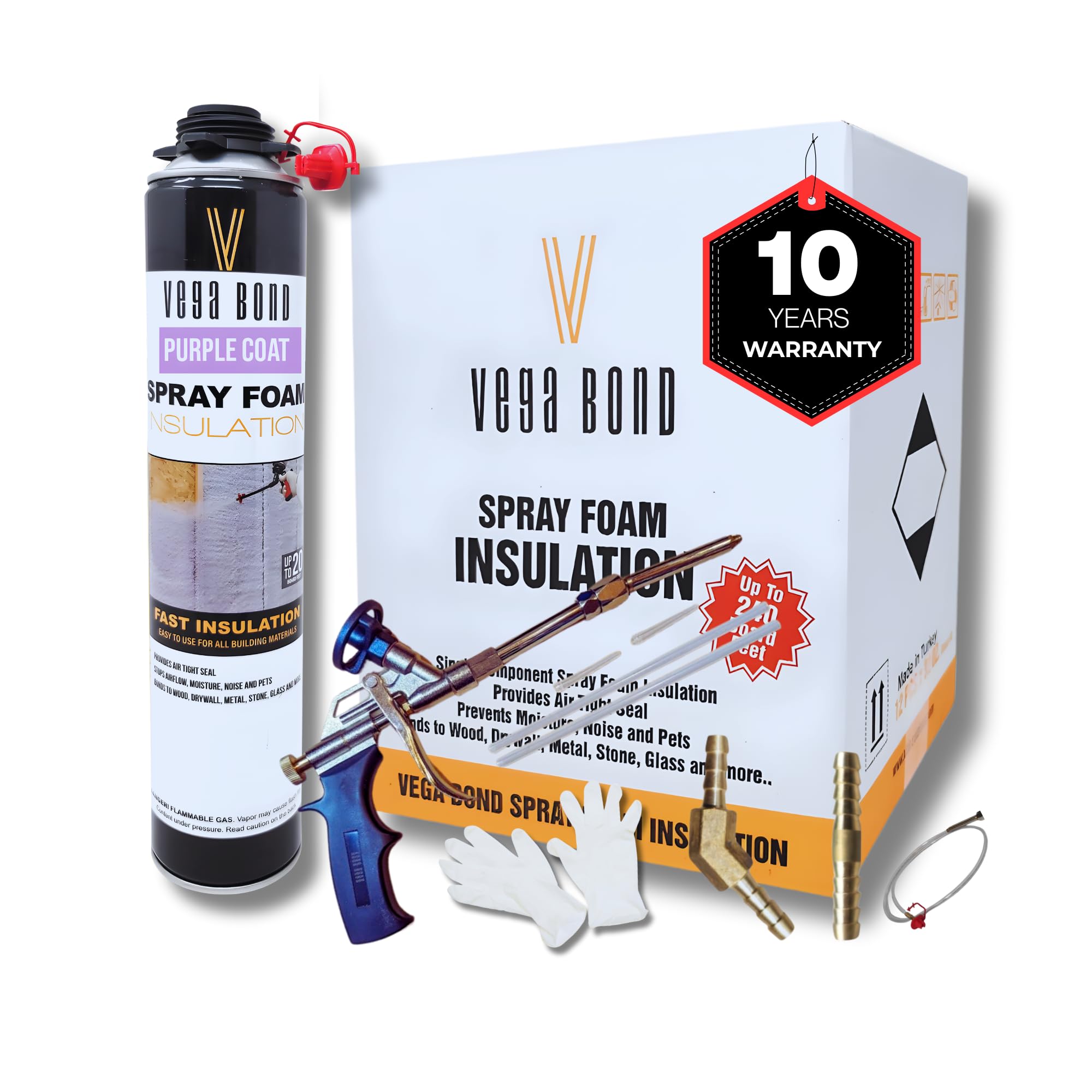 Vega Bond SF001 1-Pack with Gun, Premium Single Component, Self Expanding, Purplecoat Closed Cell Insulation Spray Foam, 29 oz w/ 5.66 R-Value,