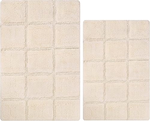 Superior Juego de alfombras de baño antideslizantes de algodón con respaldo de látex en aerosol, 20 x 30 pulgadas, 24 x 36 pulgadas, 2 piezas, marfil