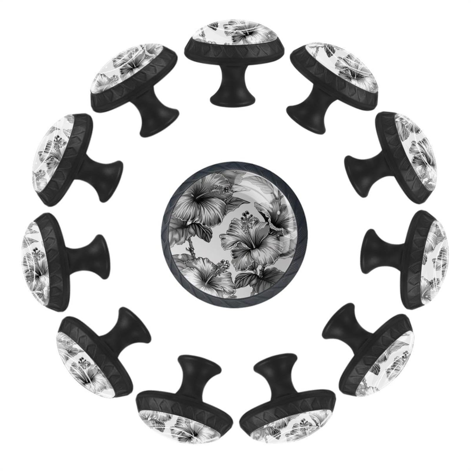 Boutons de tiroir avec motif hibiscus foncé lot de 12