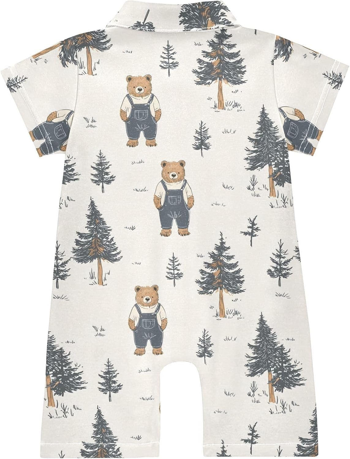 vvfelixl Baby Polo Bodysuit Forest Bear in Overalls Short Sleeve Collared Baby Clothes,Babys Polo Romper for 3-6 Months