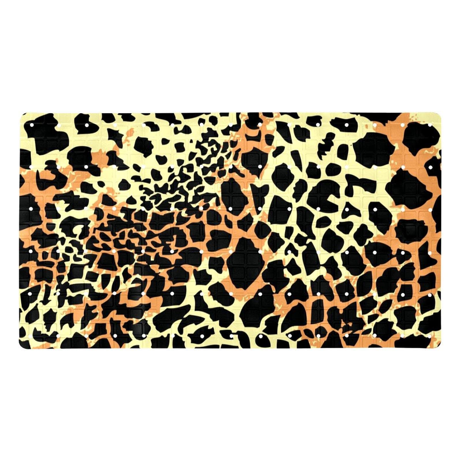 Alfombrilla de ducha de leopardo antideslizante lavable para bañera de 14.7x26.9"