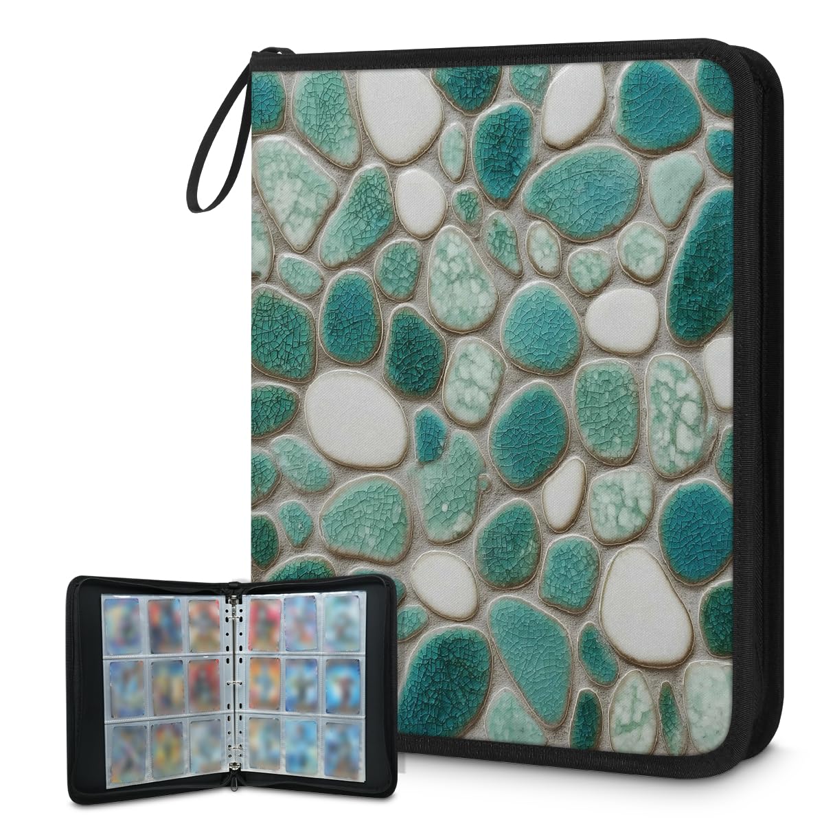Mexpekil Raccoglitore per carte color foglia di tè, 9 tasche con 50 pagine a caricamento laterale, cartellina per 900 carte, album per carte collezionabili con cerniera, impermeabile, porta carte