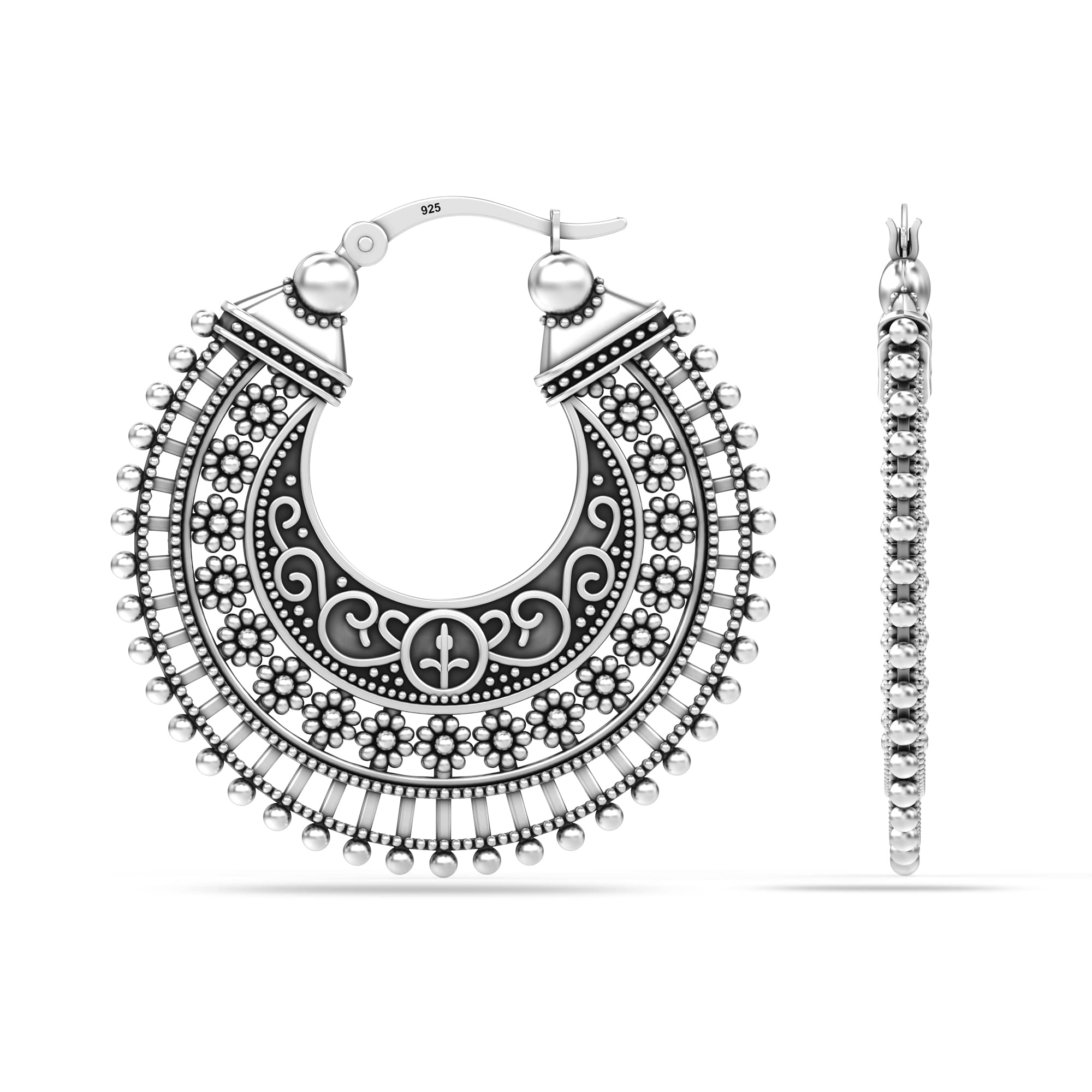 LeCalla Aros de Plata Esterlina 925 | Aros Pequeños Inspirados en Italia con Filigrana | Joyería Antiguo Oxidada Liviana con Cierre Click-Top | Aros de Filigrana Gruesos Pequeños para Mujeres