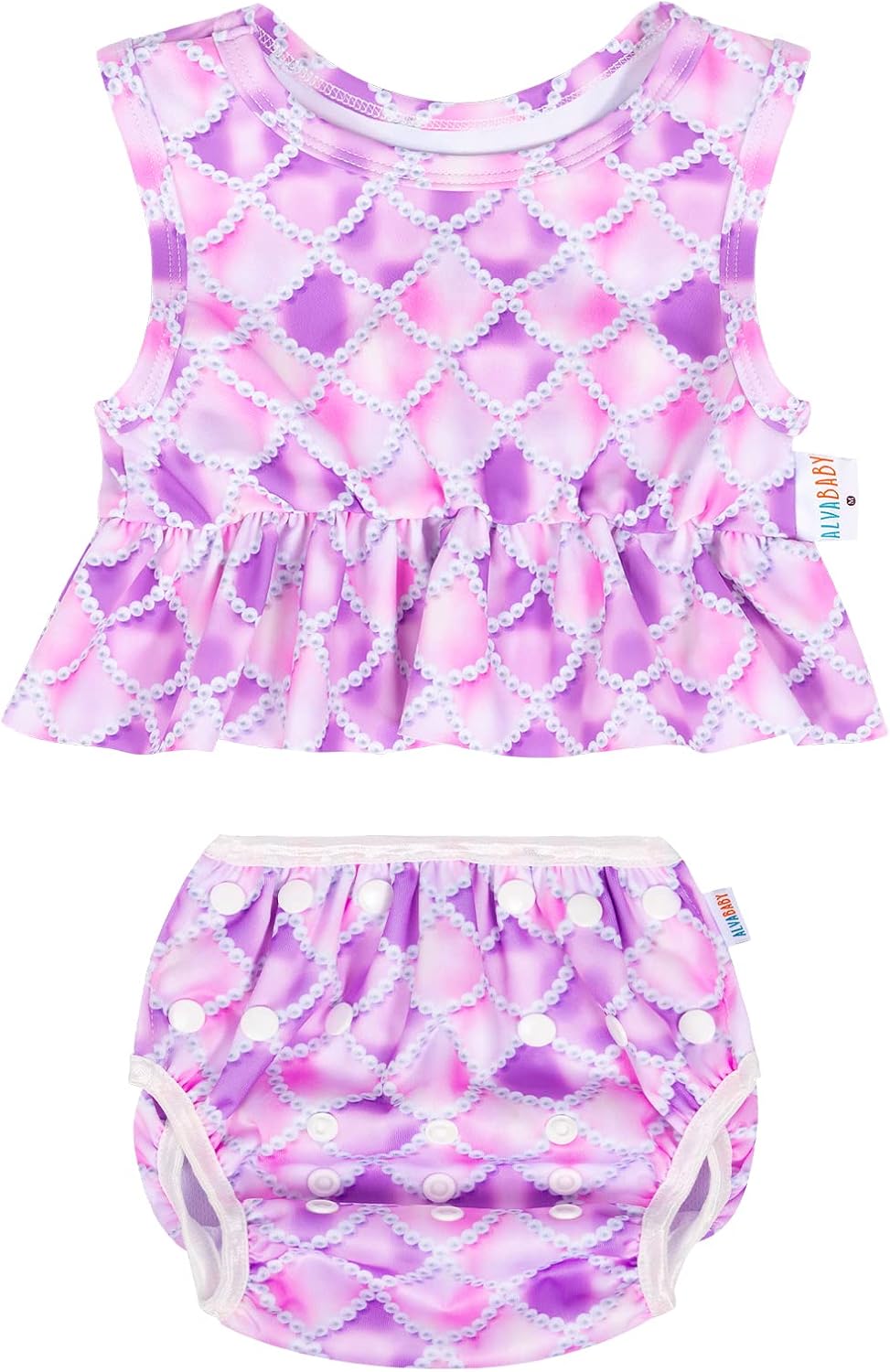 ALVABABY Baby Girl Swimsuit Two Piece Toddler Infant Bathing Sleeveless Bikini Swimwear Reusable Swim Diaper