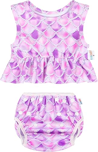 ALVA Toddler Baby Girl Swimsuit,Infant Bathing Sleeveless Bikinis Swimwear,Baby Reusable Swim Diaper with Matching Top