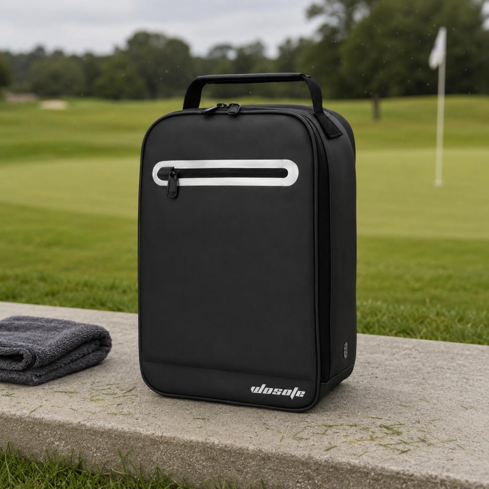 Golfschuh Tasche Schuhaufbewahrung Schuhbeutel Schuhorganizer mit Reißverschluss Und Vorderfach für Kleinteile für Training Golfreise Umkleideraumgröße, Array, Schwarz
