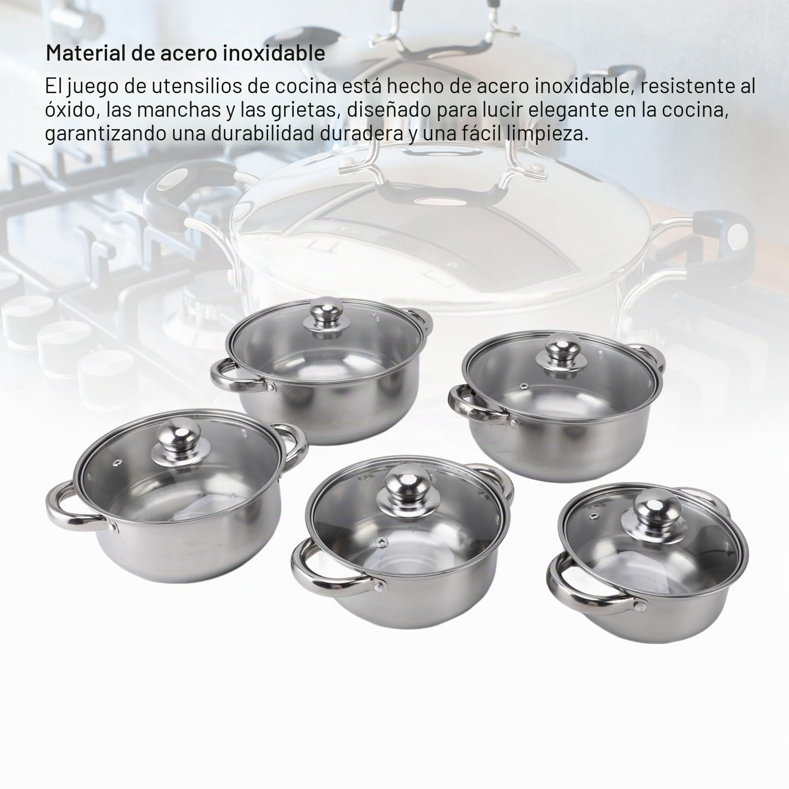 Juego de Ollas Sartenes, utensilios cocina acero inoxidable, diseño apilable asas térmicas, for placas inducción