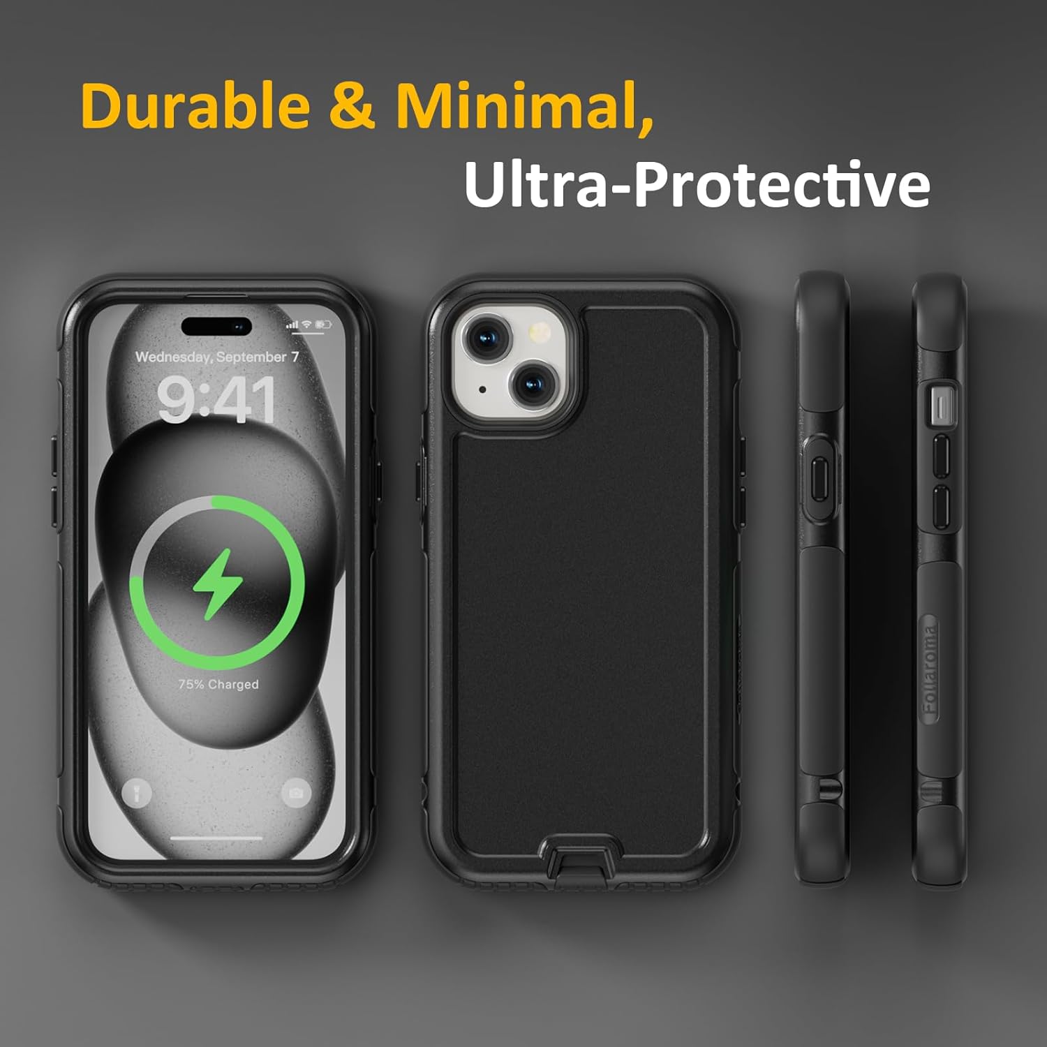 Follaroma for iPhone 15 Case, Compatible with MagSafe, Heavy Duty Shockproof Protective Phone Case, Anti-Drop Protection, Dual Layer Magnetic Phone Cover for iPhone 15, 6.1", Black