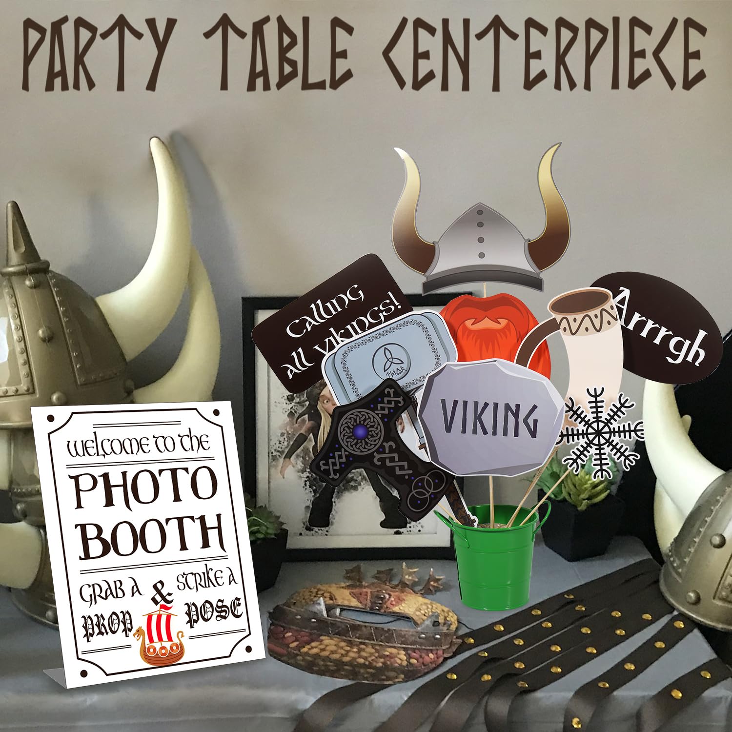 Accesorios Vikingos para fotomatón, 30 Piezas de Decoraciones de Fiesta vikinga, Decoraciones de Fiesta nórdica de Htabiol y Accesorios de Cabina de Fotos con temática nórdica, adecuados para