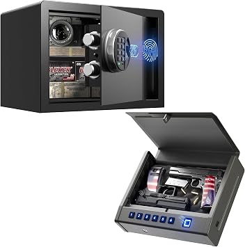 Biometric Safe with Silent Mode, Backlit Keypad and LED Light for Nightstand, Bedside, Desk Use
