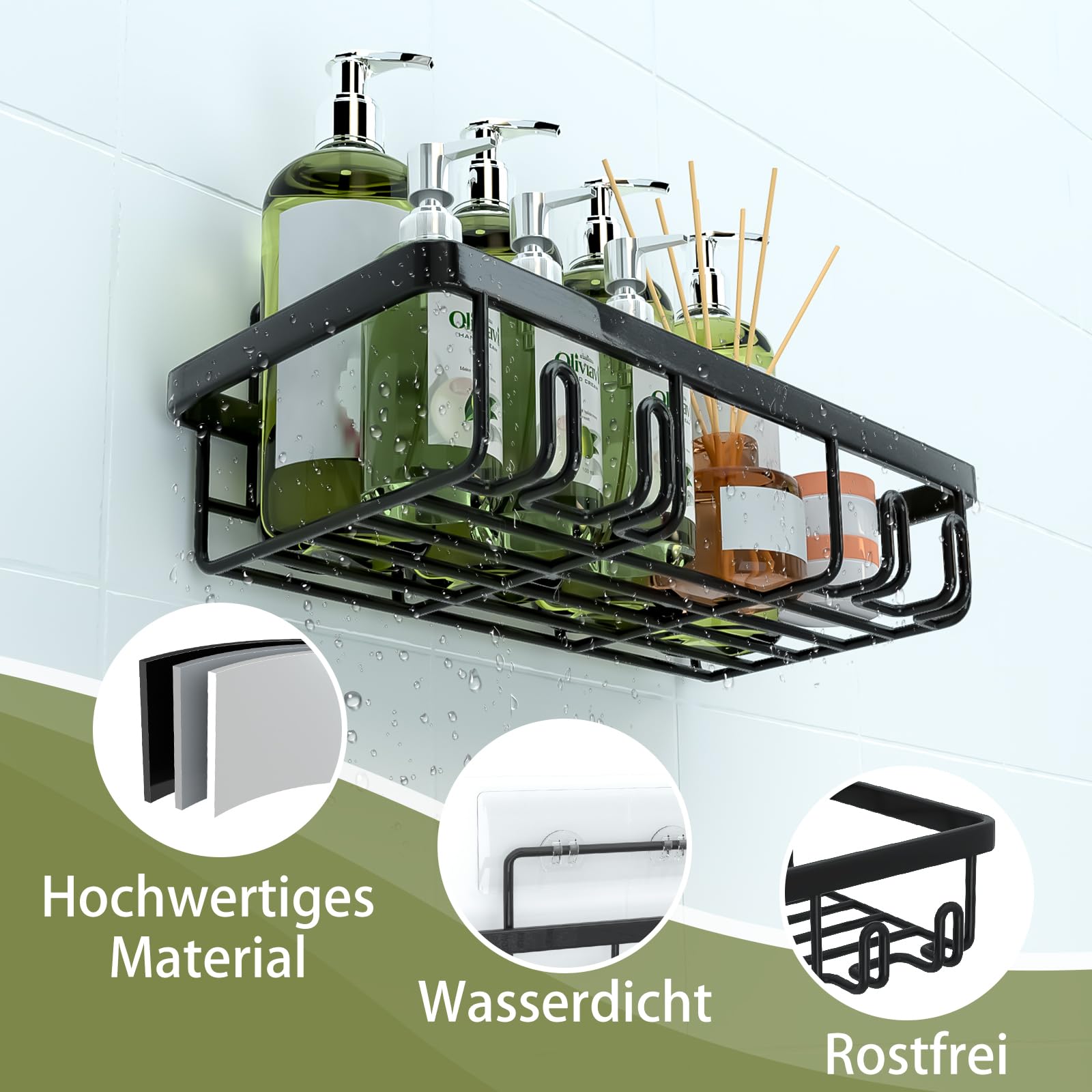 Duschablage Ohne Bohren 5 Set mit Seifenhalter Badezimmer Regal Badezimmer Organizer Schwarz (Packung mit 2)