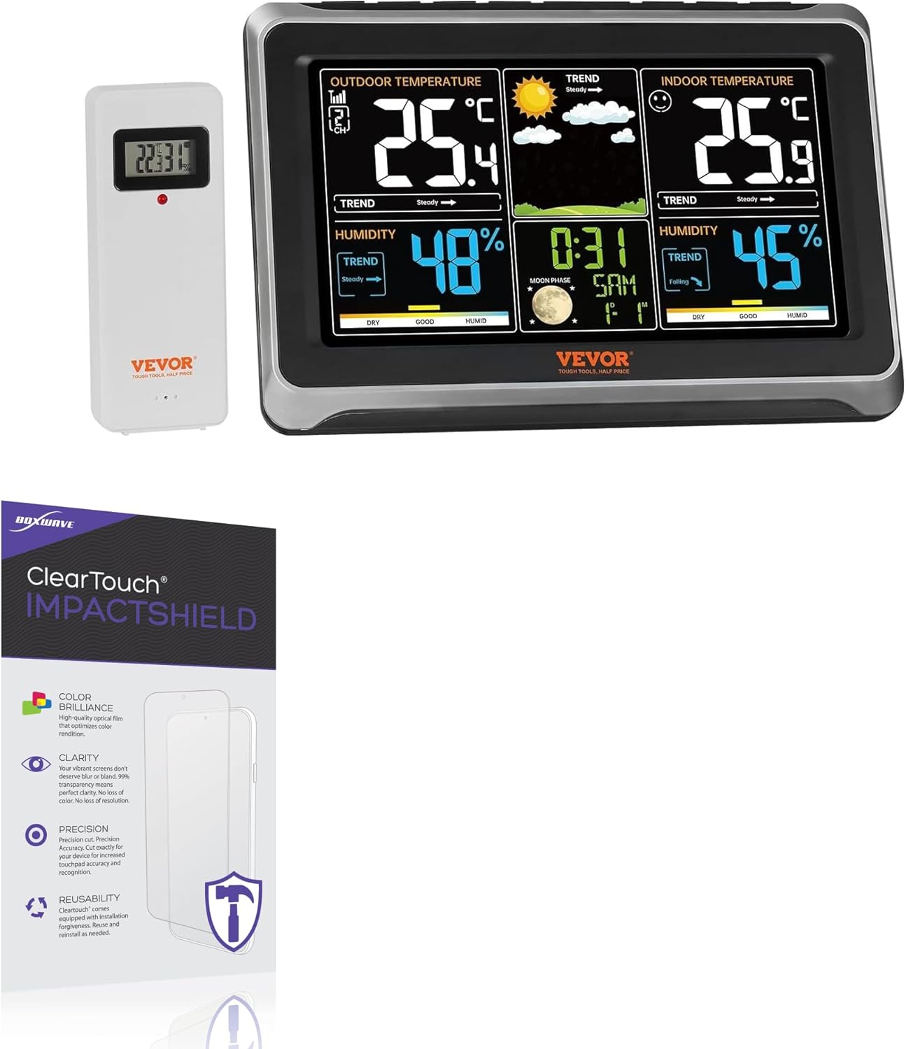 BoxWave Screen Protector Compatible with Vevor Weather Station (YT6077) - ClearTouch ImpactShield (2-Pack), Impenetrable Screen Protector Flexible Film