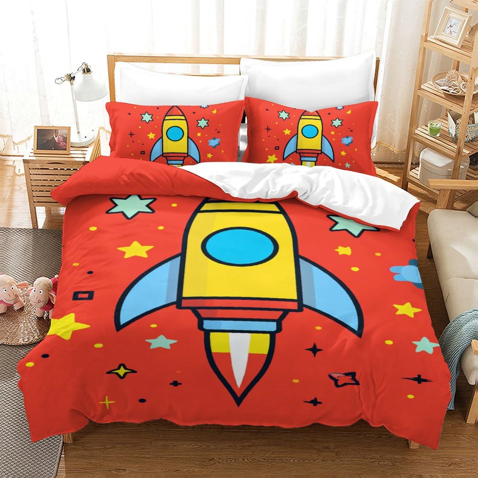 Parure de lit fusée avec housse de couette 3D zippée 140x200cm single