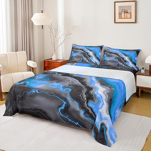 Miniatura 3 de Juego de sábanas de mármol verde azulado, diseño de mármol aguamarina, sábana bajera ajustable de cristal turquesa mineral mármol para niños y