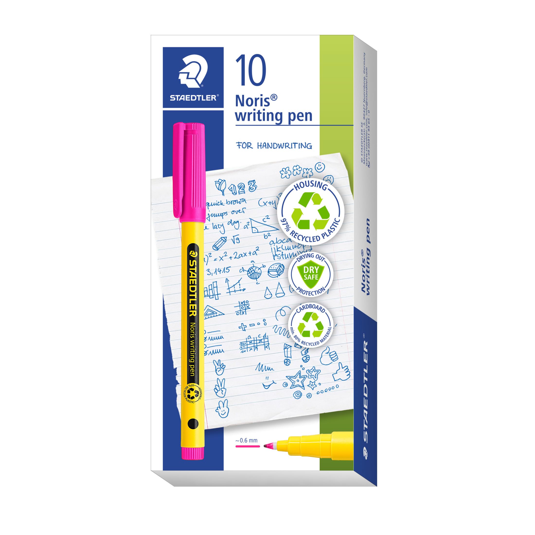 STAEDTLER Noris - Handwriting Pen - Magenta - Box of 10, 307-20