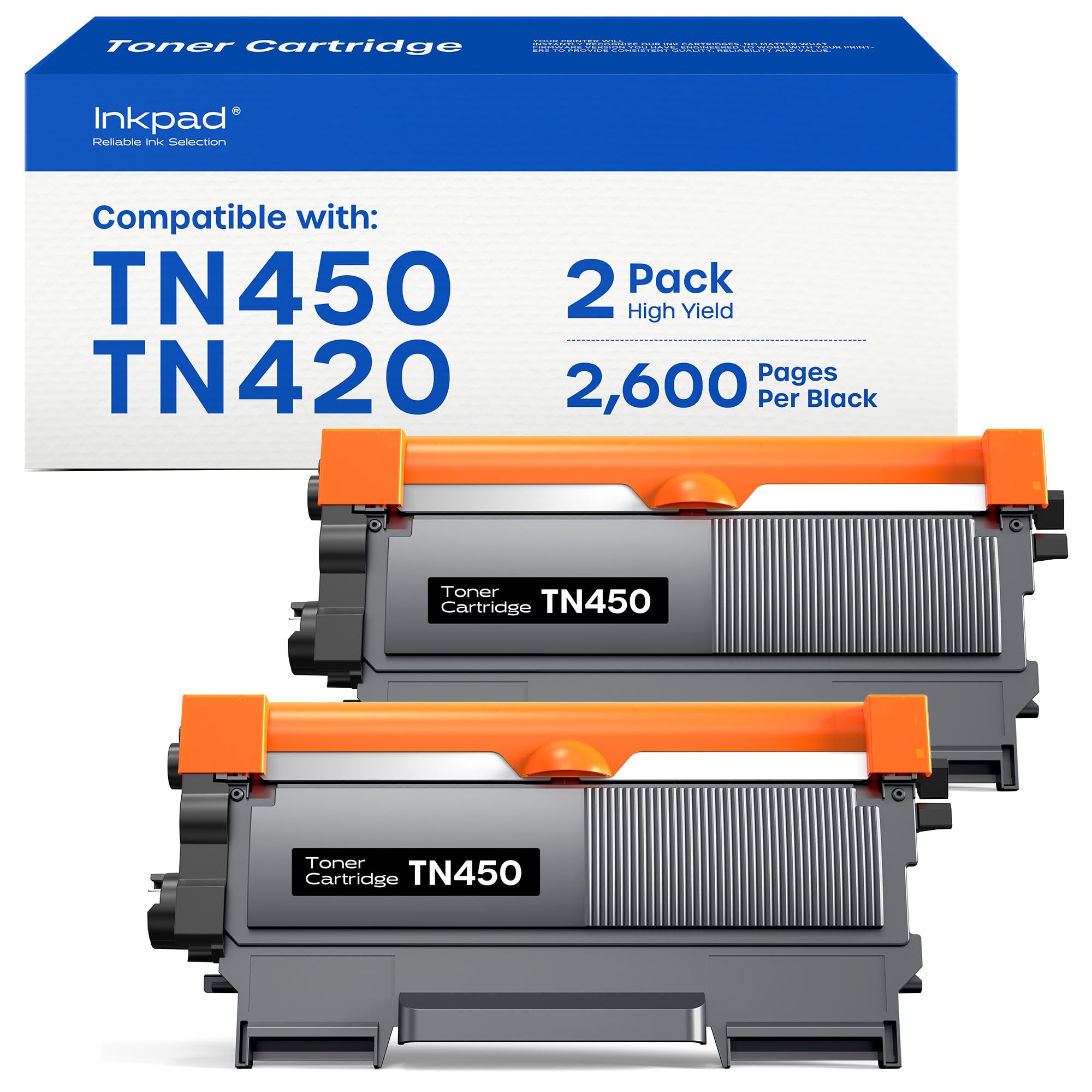 iNKPAD Compatible TN450 TN420 Toner Cartridge Replacement for Brother TN-450 TN-420 Compatible with HL-2280DW HL-2270DW HL-2230 MFC-7360N MFC-7860DW DCP-7065DN Intellifax 2840 2940 Printer (2 Black)