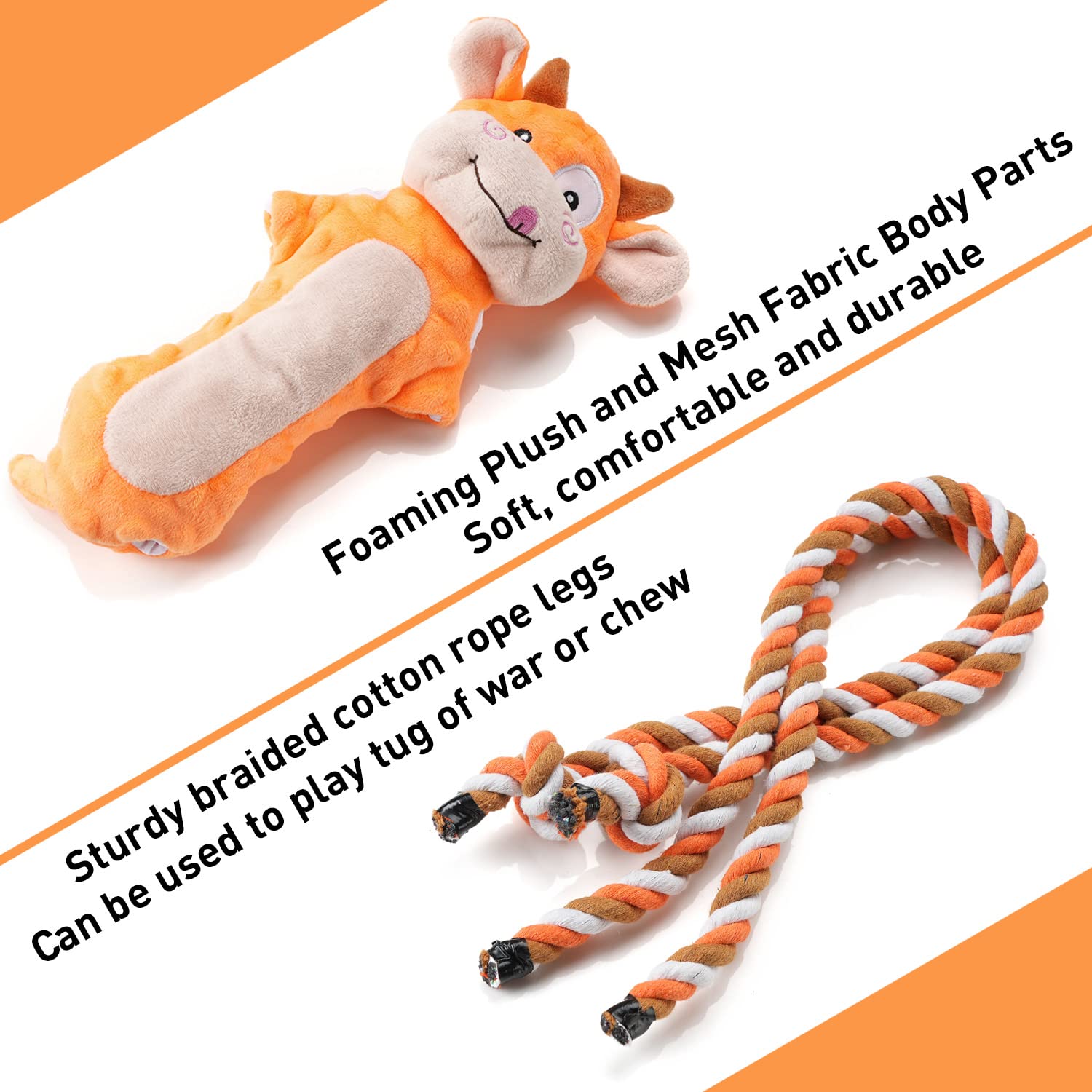 Sedioso Juguetes para perros, juguetes para perros de tira y afloja para razas grandes, lindo juguete interactivo chirriante con papel arrugado, juguete de peluche para perros pequeños, medianos y