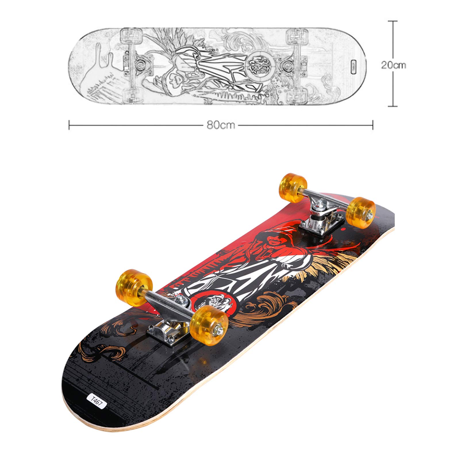 RajoNN Skateboards Skateboard Completi per Principianti Adulti Bambini Ragazzi Ragazze Skateboard Standard per Giovani 31" x 8" 8 Lay Maple Deck PRO Skateboard Longboard Tavole da