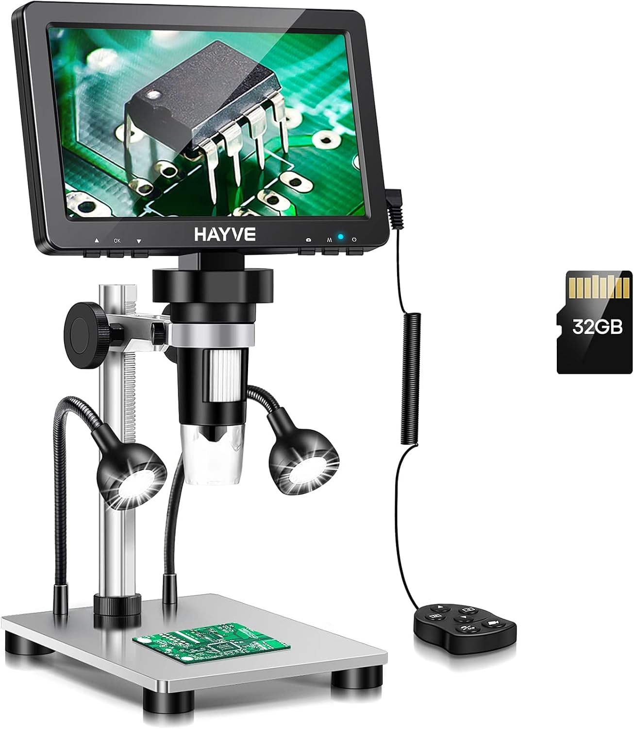 7 Inch LCD Digital Microscope 1200X Magnification 12MP camera sensor 10 LED light cable remote control compatible with Windows/Mac for coin PCB circuit repair soldering