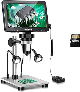 7“ LCD Digital Mikroskop, 1200X Vergrößerung für Münze PCB Schaltung Reparatur Löten, 12MP Kamera Sensor Münze Mikroskop, 32GB TF Karte, Kabelfernbedienung, 10 LED Licht, Kompatibel mit Windows/Mac