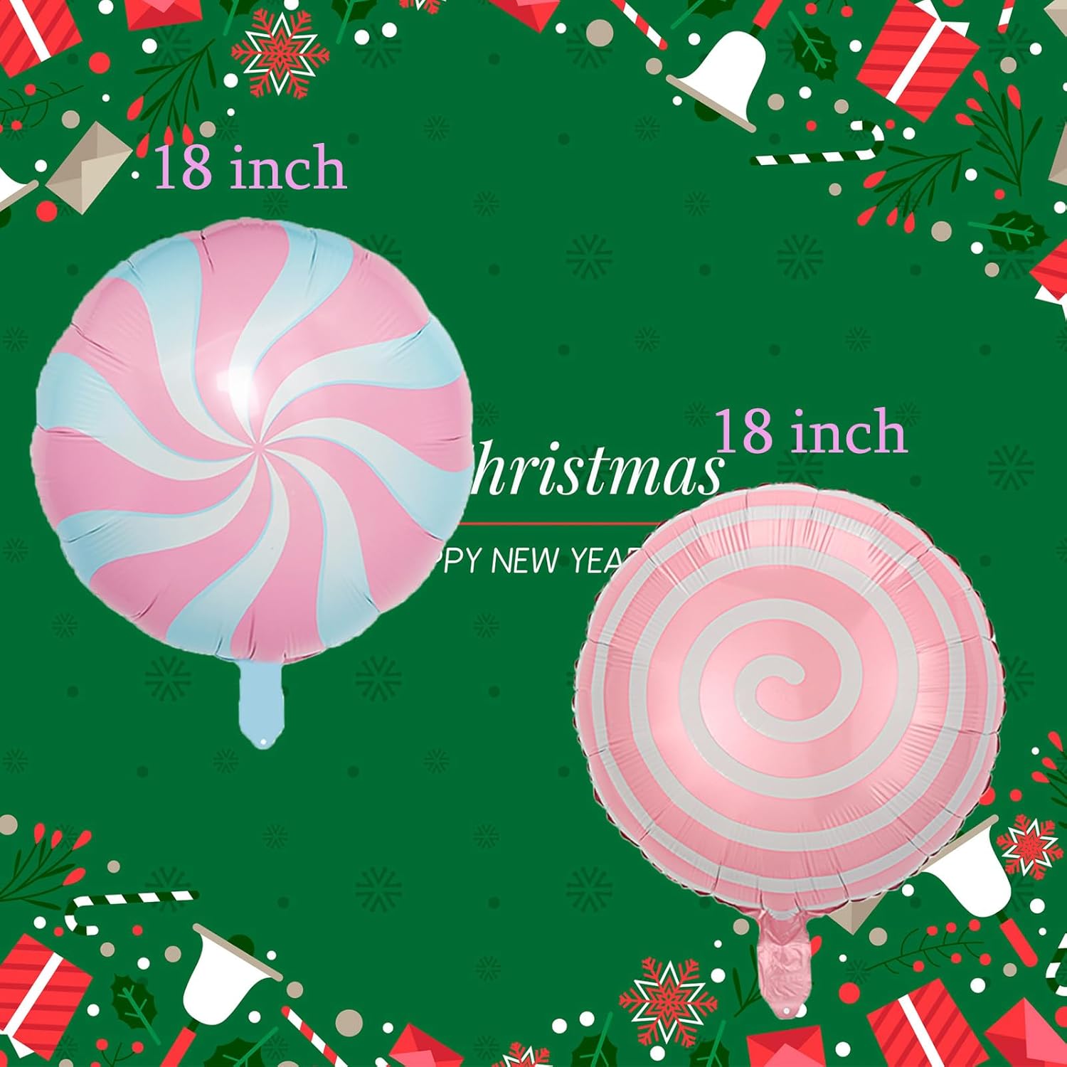 12Pcs Christmas Party Balloons Christmas Gingerbread Man Foil Balloons Pink Candy Cane Pink Candy Balloons for Christmas Xmas Candyland New Year Birthday Party Decorations Supplies, Large - Image 3
