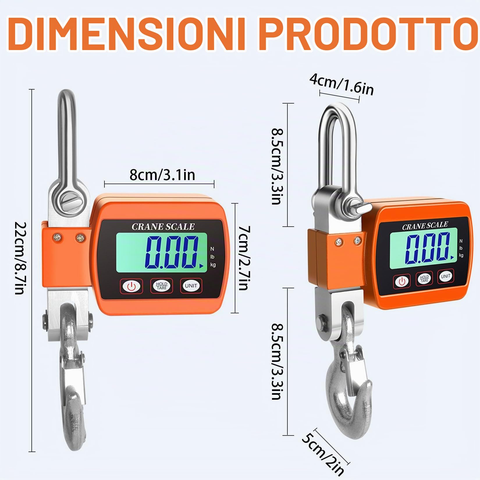 Idota Bilancia per gru, 500 kg, digitale, LCD, per pesca e wharf (arancione)