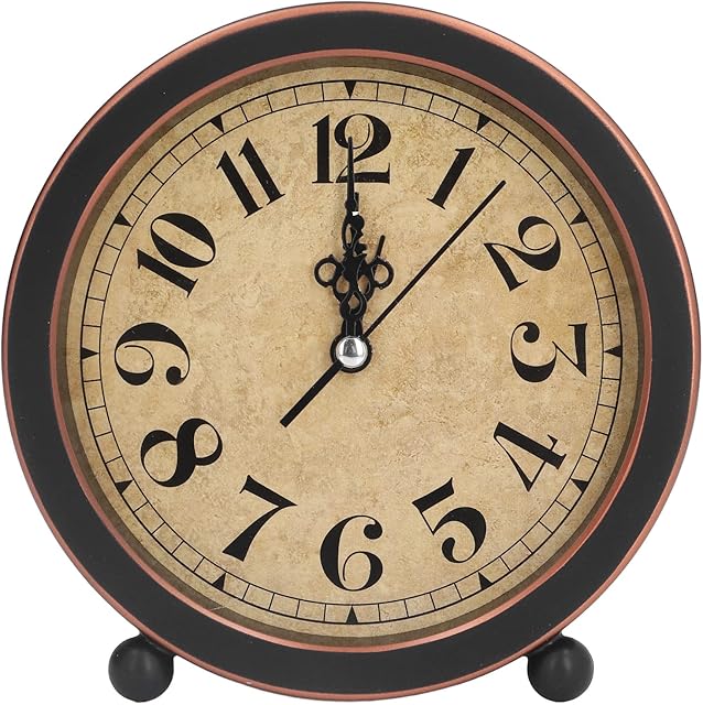 Vintage Retro Analog Alarm Clock, 5 in Analog Silent Small Bedside Desk Clock Battery Operated, Non Ticking Analog Small Table Clock for Bedroom ,Bedside, Desk,Shelf - Super Silent, High Accuracy