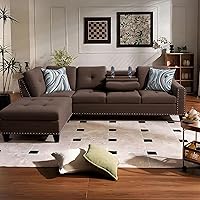 Vista 26 de Sofá seccional en forma de L con chaise, sofás seccionales de 3 piezas modulares convertibles para juegos de muebles de sala de estar y apartamento