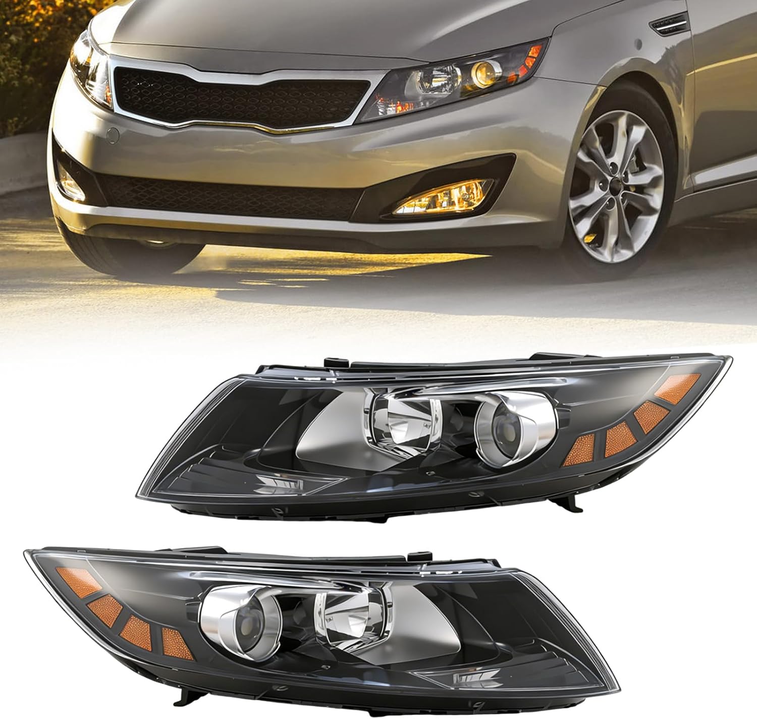 A Pair Halogen Headlamp Assembly Compatible with 2011 2012 2013 Kia Optima (Left+Right Side)