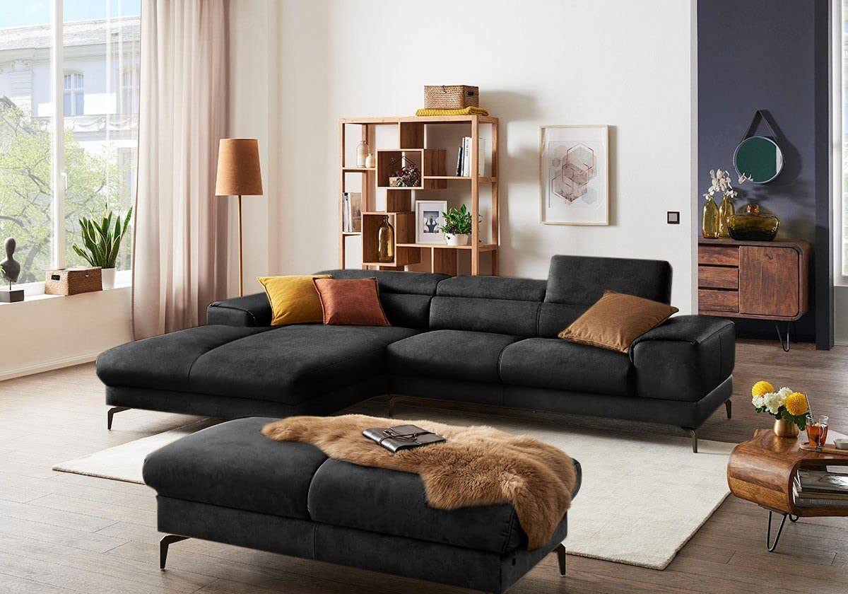 Fabrique Hembrella 6-Seater L-Shape Suede Fabric Sofa Set With Ottoman (Rhs) | Modern, Luxurious, And Comfortable Furniture For Home Office, Guests, And Living Room | Pebble Grey, 6 Seater-image-46