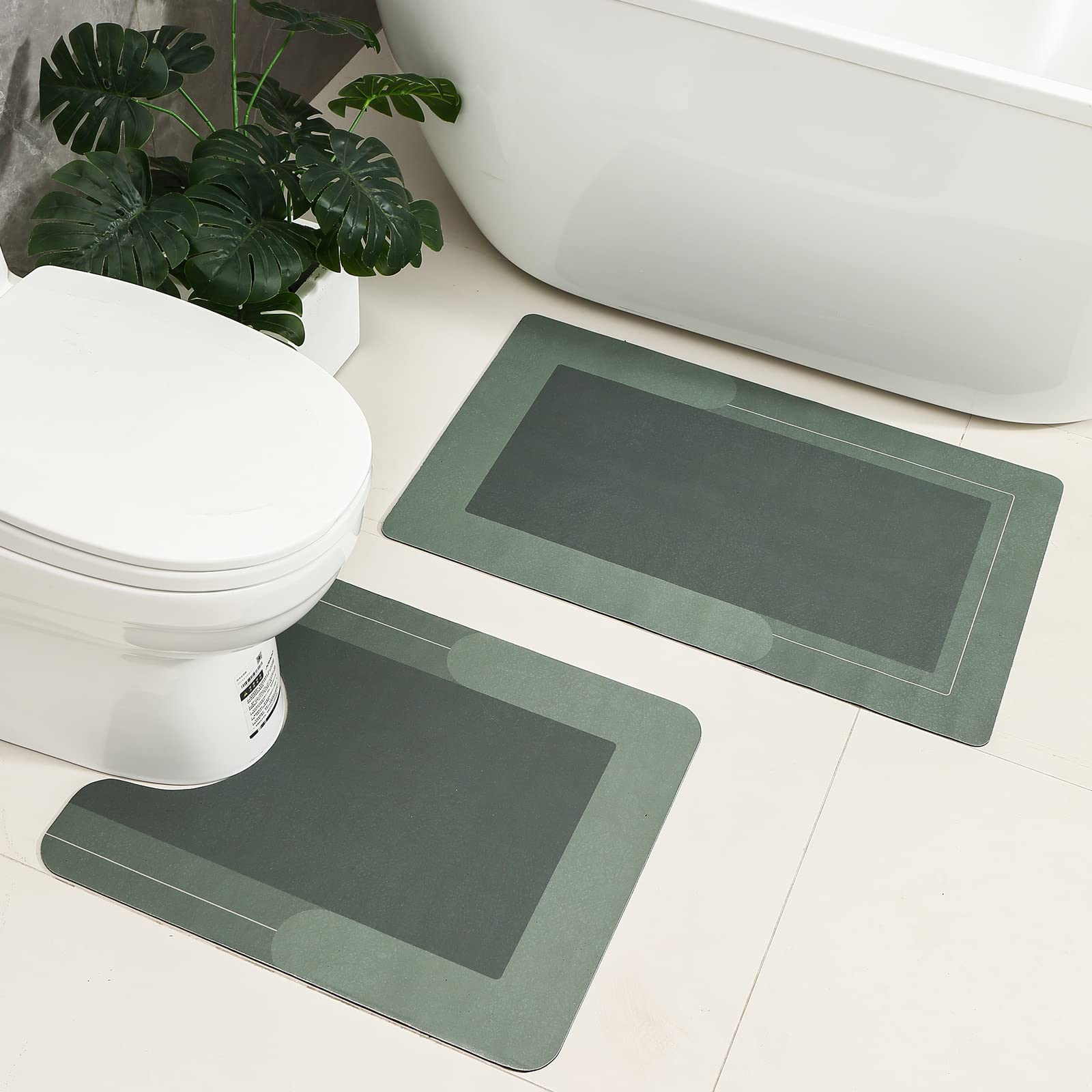HelloTree 3 Piece Bathroom Shower Rugs with U-Shaped Contour Toilet Mat, Water Absorbent, and Non Slip Shower Bath Rug for Bathroom, Tub, and Shower - 20"x32"++20"x47"+20"x24", Green