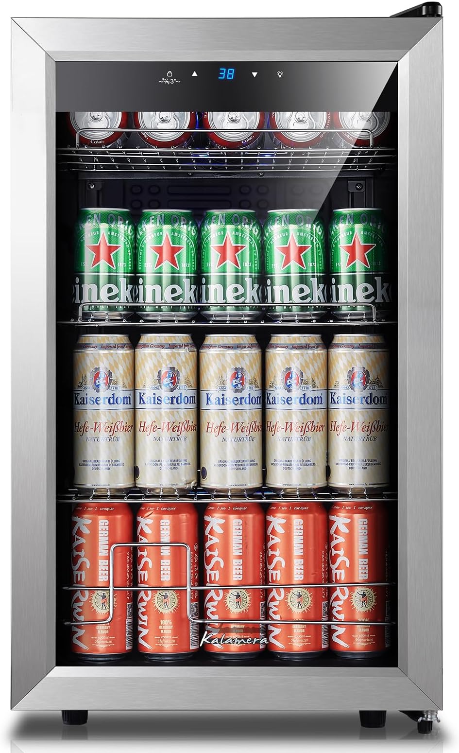 Kalamera Mini Beverage Refrigerator Cooler- 102 Cans Capacity Freestanding- For Kitchen or Bar with White Interior Light