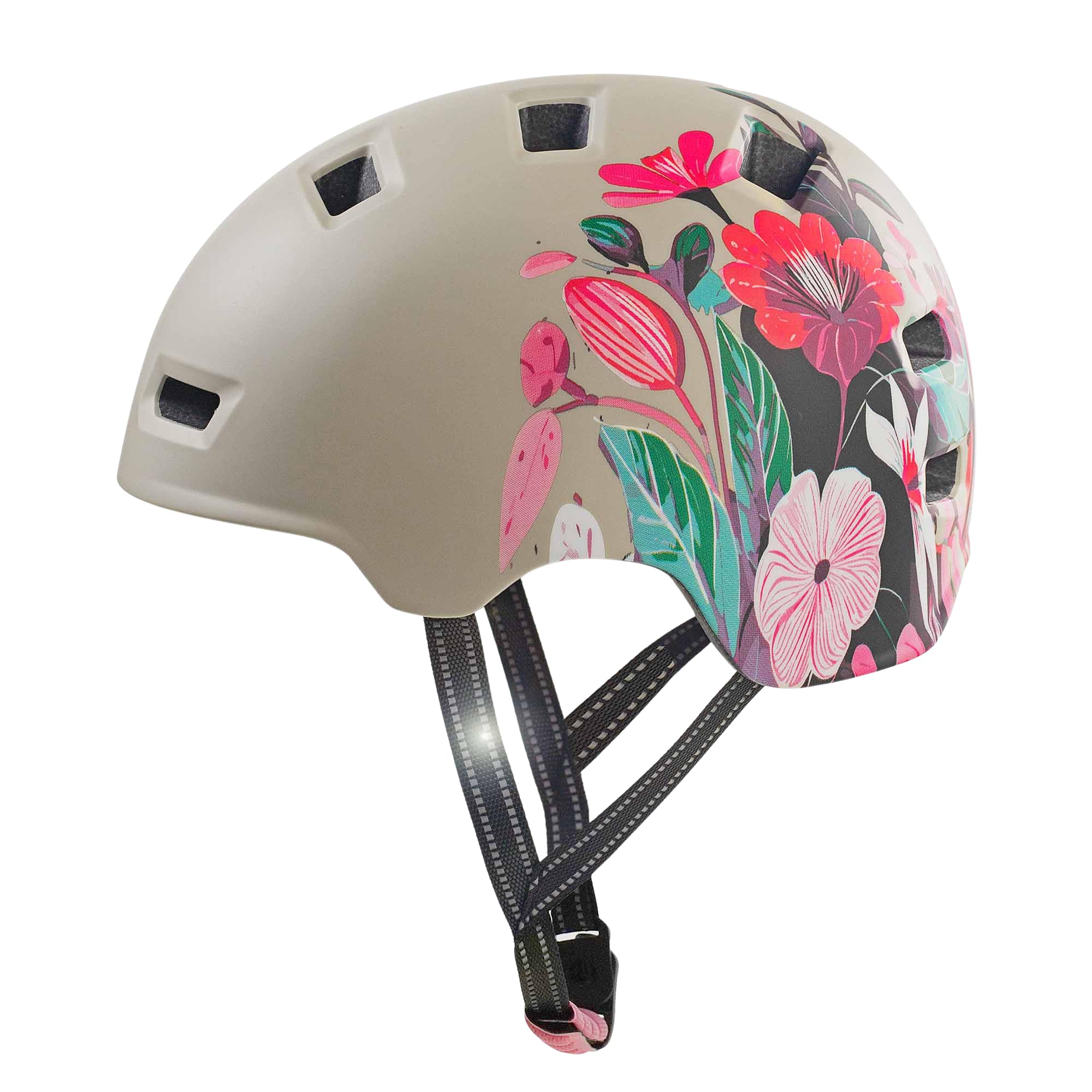 Crazy Safety Rampage Fleur Grise | Casque pour vélo, Skateboard, Rollers et BMX | Casque de vélo pour Hommes, Femmes et Enfants | L (57-61cm) | Casque Ajustable pour skateurs et Cyclistes