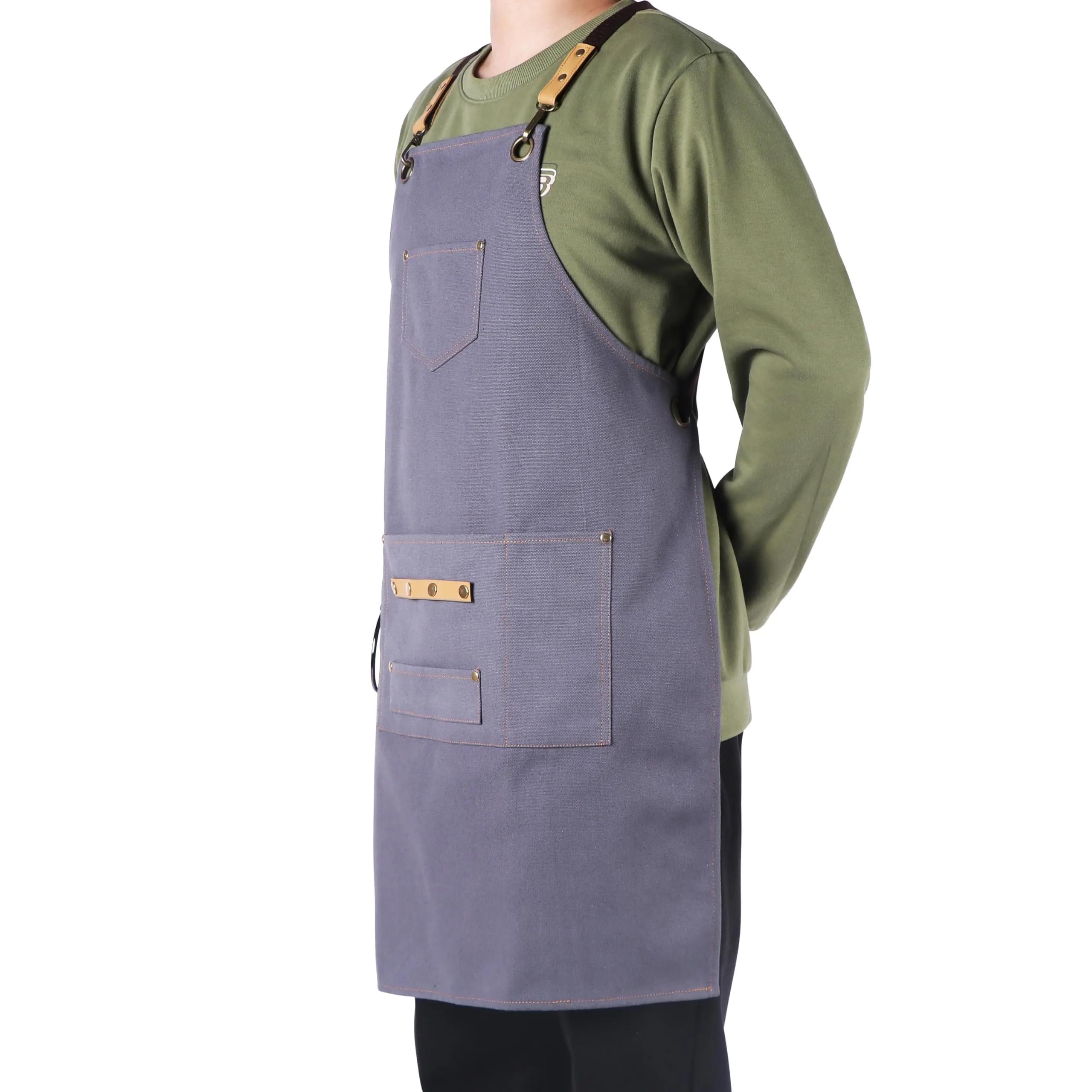 Delantal Cocina Baberos Delantal De Lona Resistente Toalla Colgante Diseño De Bolsillos Grandes Ajustable A Prueba De Cuerpo Unisex