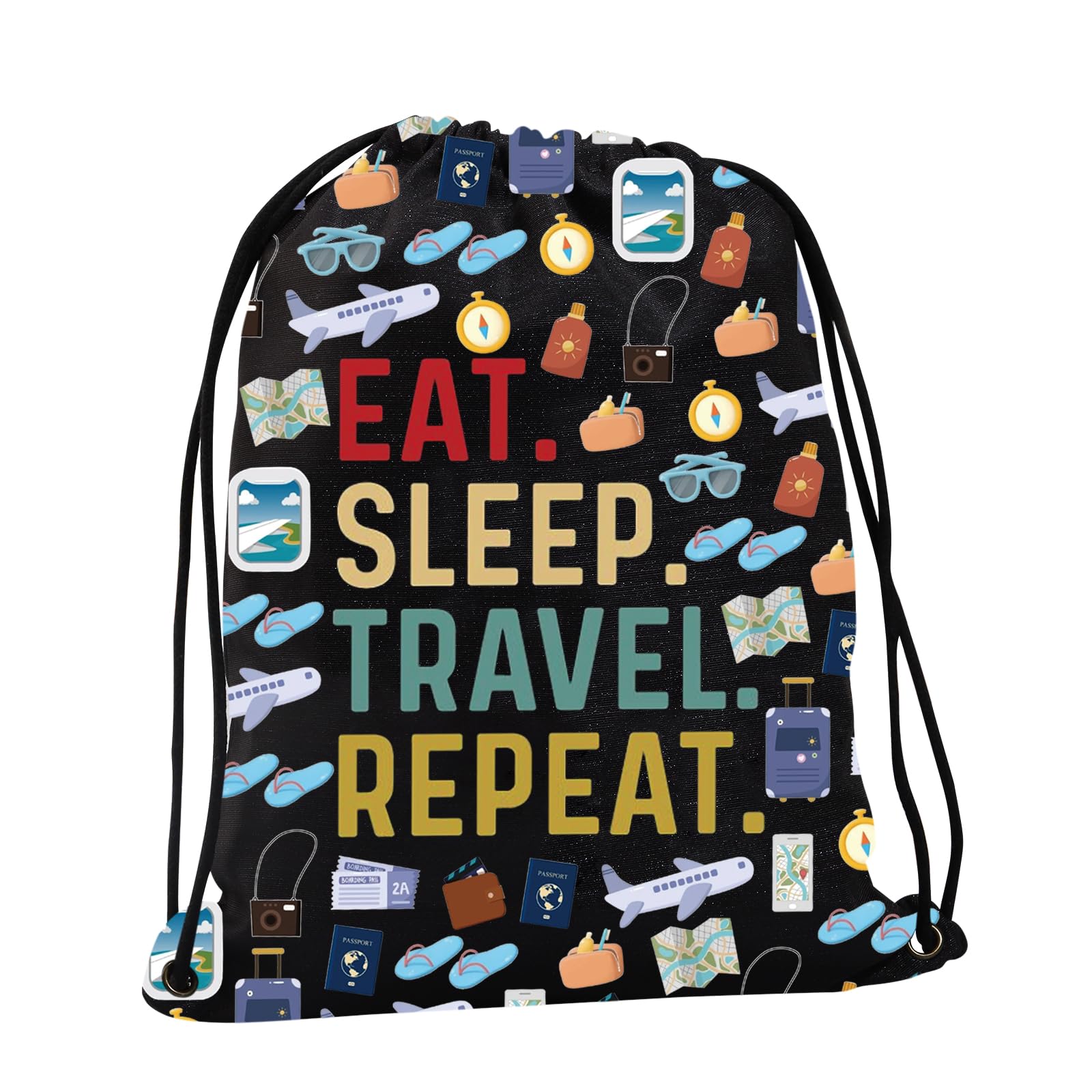 JYTAPP Holiday Vacay Drawstring Bag Traveler Gift Eat Sleep Travel Repeat Backpack Vacation Trip Gift World Traveler Gift