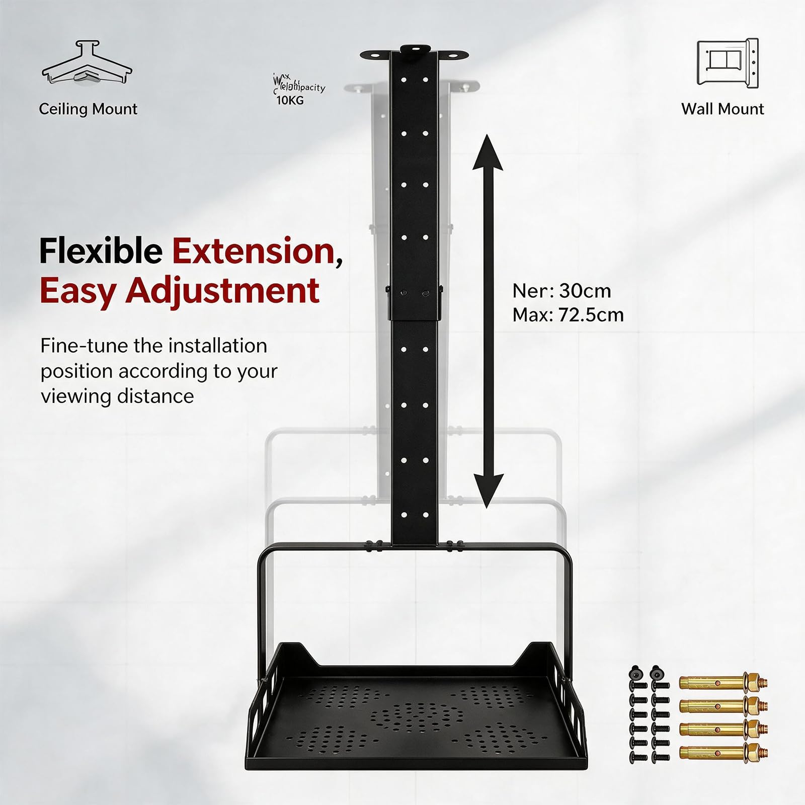 Supporto da soffitto per proiettore, universale, regolabile in altezza (30-48,5 cm), portata fino a 10 kg, supporto per proiettore per home theatre e ufficio