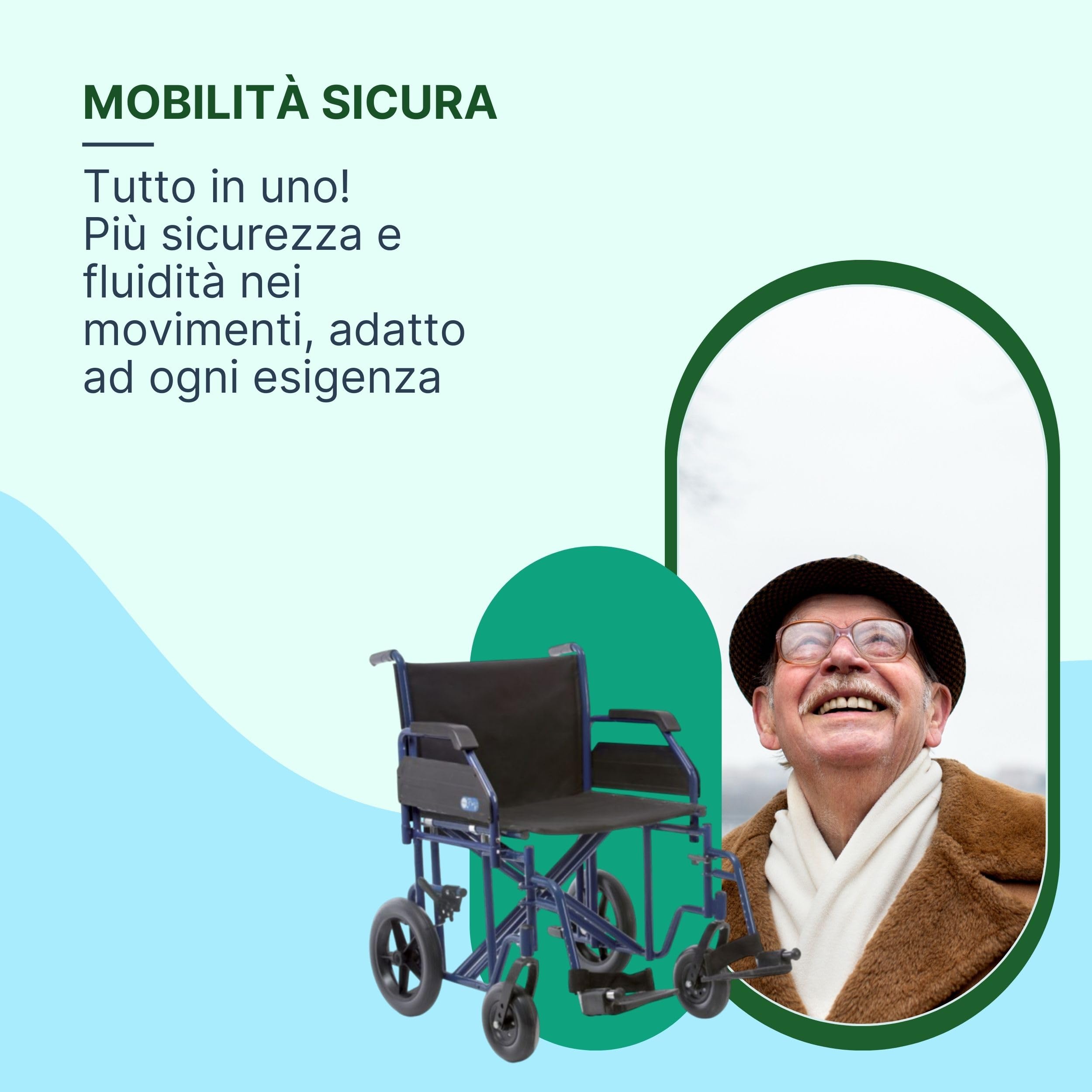 Sedia a Rotelle Bariatrica da Transito, Seduta 55 cm, Blu | Carrozzina per Disabili in Acciaio Pieghevole, Portata Massima 200 kg