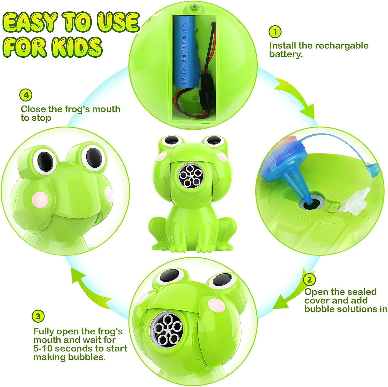 KingsDragon Bubble Machine for Toddlers, Automatic Frog Bubble Toys Blower Maker with Solutions for Kids Outdoor Water Toy for Boys Girls Birthday Gift Present