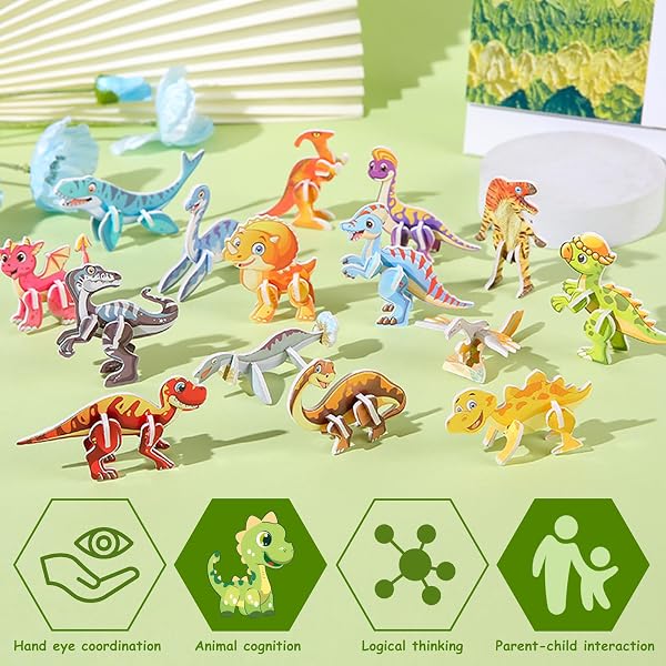 dellyy Puzzle 3D per Bambini, Puzzle con Animali da 30 Pezzi per Bambini, Puzzle di Cartoni Animati, Puzzle Educativo di Cartoni Animati 3D, Mini Puzzle (Dinosauro) - 4