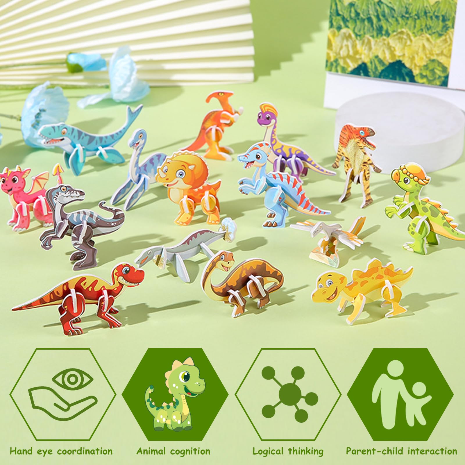dellyy Puzzle 3D per Bambini, Puzzle con Animali da 30 Pezzi per Bambini, Puzzle di Cartoni Animati, Puzzle Educativo di Cartoni Animati 3D, Mini Puzzle (Dinosauro) - 5