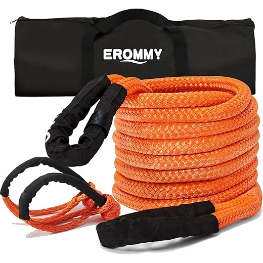 Mellcom 7/8" x 20ft kinetic recovery tow rope with carry bag and soft shackle, towing straps for utv atv truck jeep car tractor, extreme duty 30% elasticicty energy snatch rope(orange)