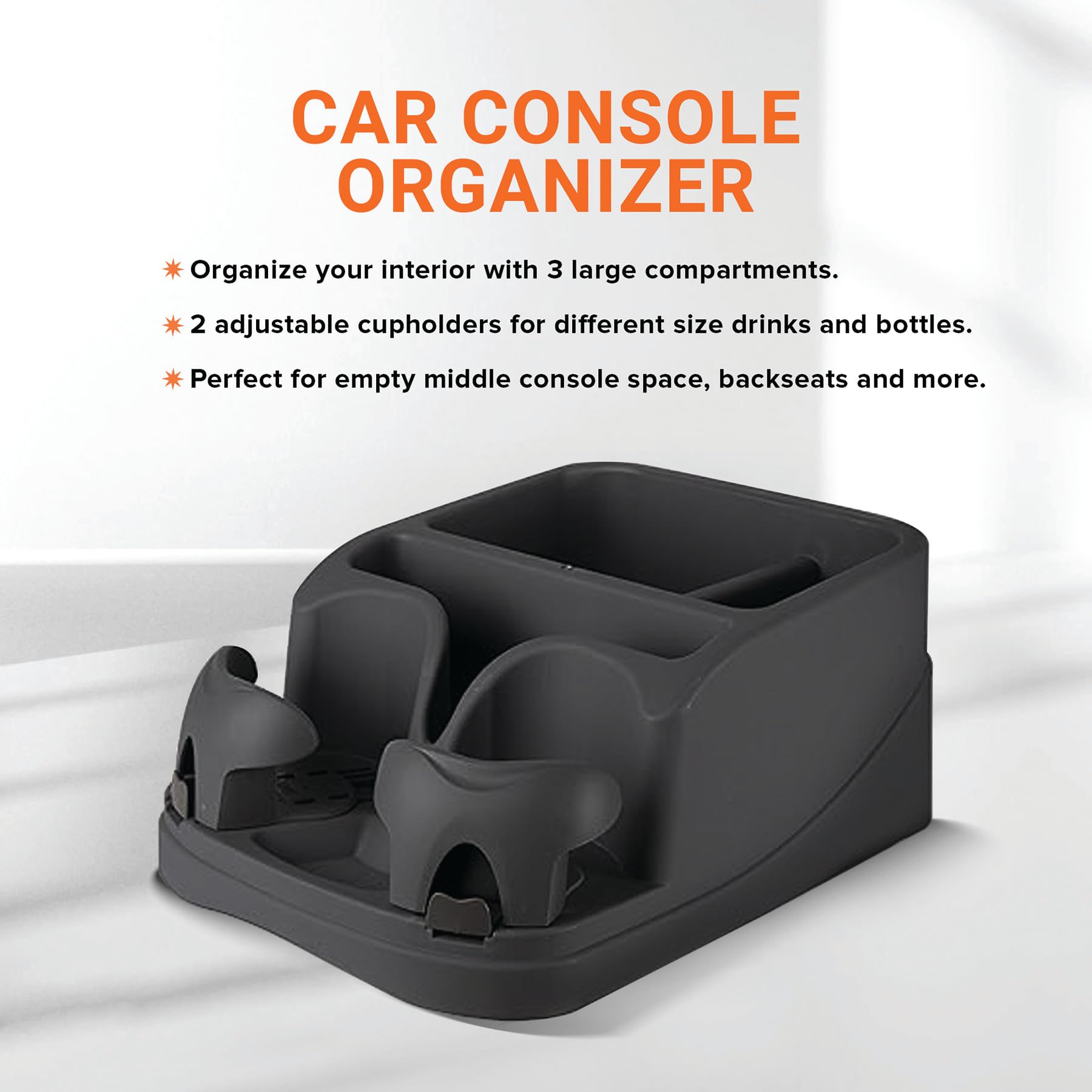 Armor All Organizador de Consola de Coche, Organizador de Asiento de Coche con 2 portavasos Ajustables, 3 Compartimentos de Almacenamiento Grandes, cinturón de Seguridad para una sujeción Segura