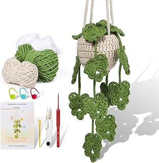 kdafio Crochet Kit for Beginners, Hanging Potted Plants Crochet Starter Kit with Step-by-Step Instructions and Video Tutorials Complete Crochet Kit for Beginners Decoration (Green Plants)
