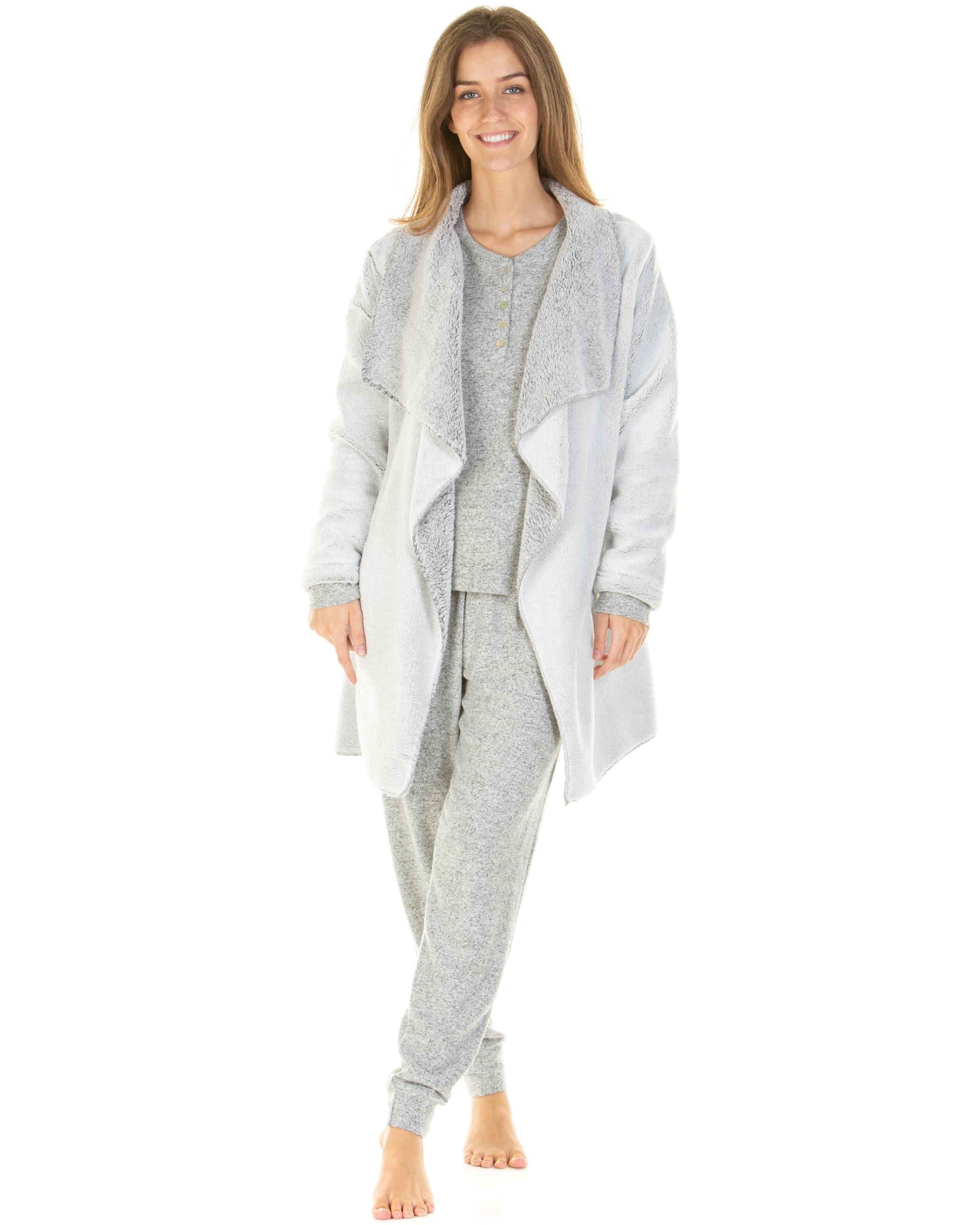Wysteria Lane Women's Grey Waterfall Supersoft Cardigown Robe (M/L (Uk 12–14, Eu 40–42)