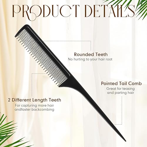 Miniatura 2 de 50 peines profesionales para mujeres, peines de cola de rata, cepillo de plástico de 9.2 pulgadas, añade volumen, tipos de cabello fino y normal