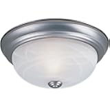 DESIGNERS FOUNTAIN Reedley 2-Lights Flush Mount Ceiling Light, 11 Inch Lighting Fixture for Kitchen, Bedroom, Bathroom, and Hallway, White Alabaster Glass, Pewter, 1257S-PW-AL