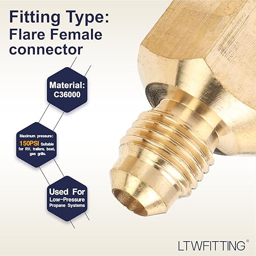 Miniatura 3 de LTWFITTING Latón Flare 14" OD x 38" Hembra NPT Conector (5 unidades)
