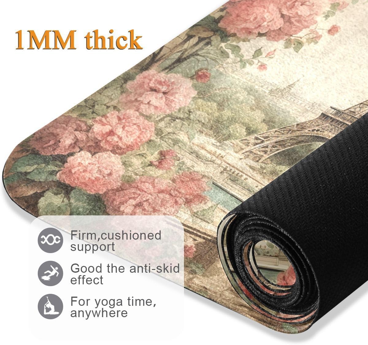 ALAZA Vintage Eiffel Tower Paris Flower Yoga Mat Non Slip Fitness Exercise Mat, Workout Mat for Yoga, Pilates and Floor Exercises